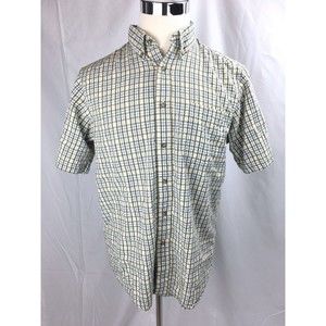 Eddie Bauer Men MEDIUM Green Short Sleeved Button Down Shirt 100% Cotton Casual